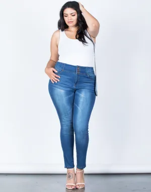 Plus Size Buttoned High Up Jeans