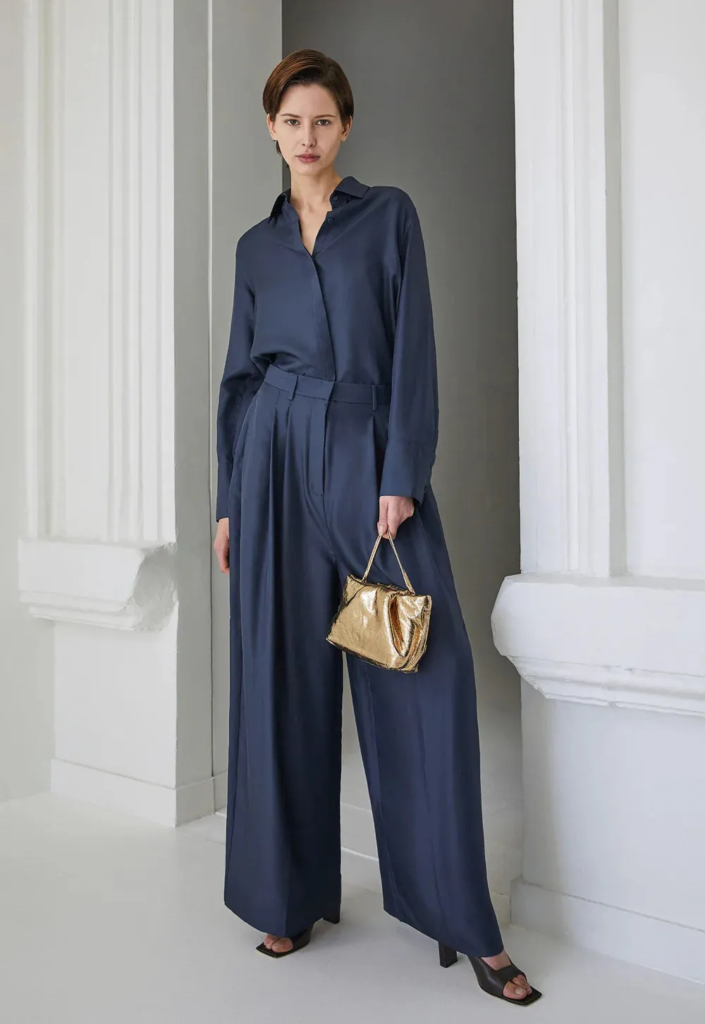 Poirot Silk Twill Pant in Sly Blue