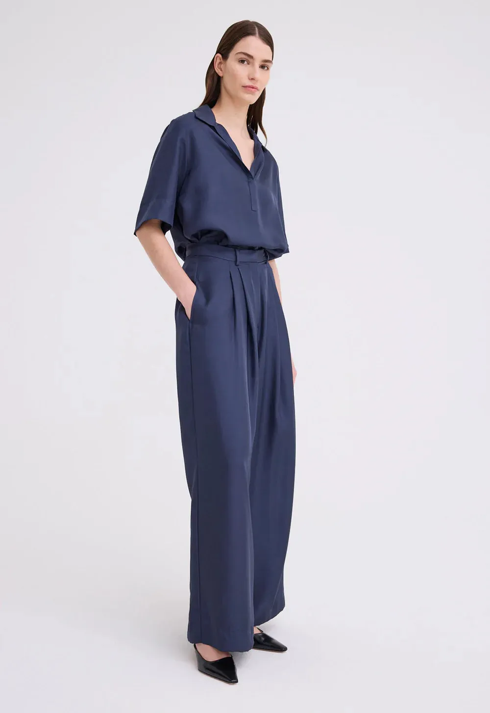 Poirot Silk Twill Pant in Sly Blue