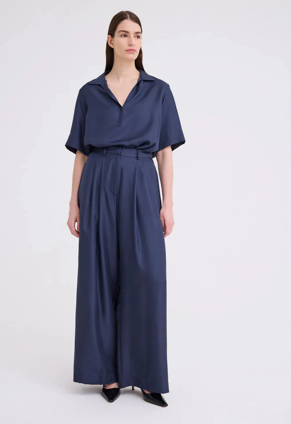 Poirot Silk Twill Pant in Sly Blue