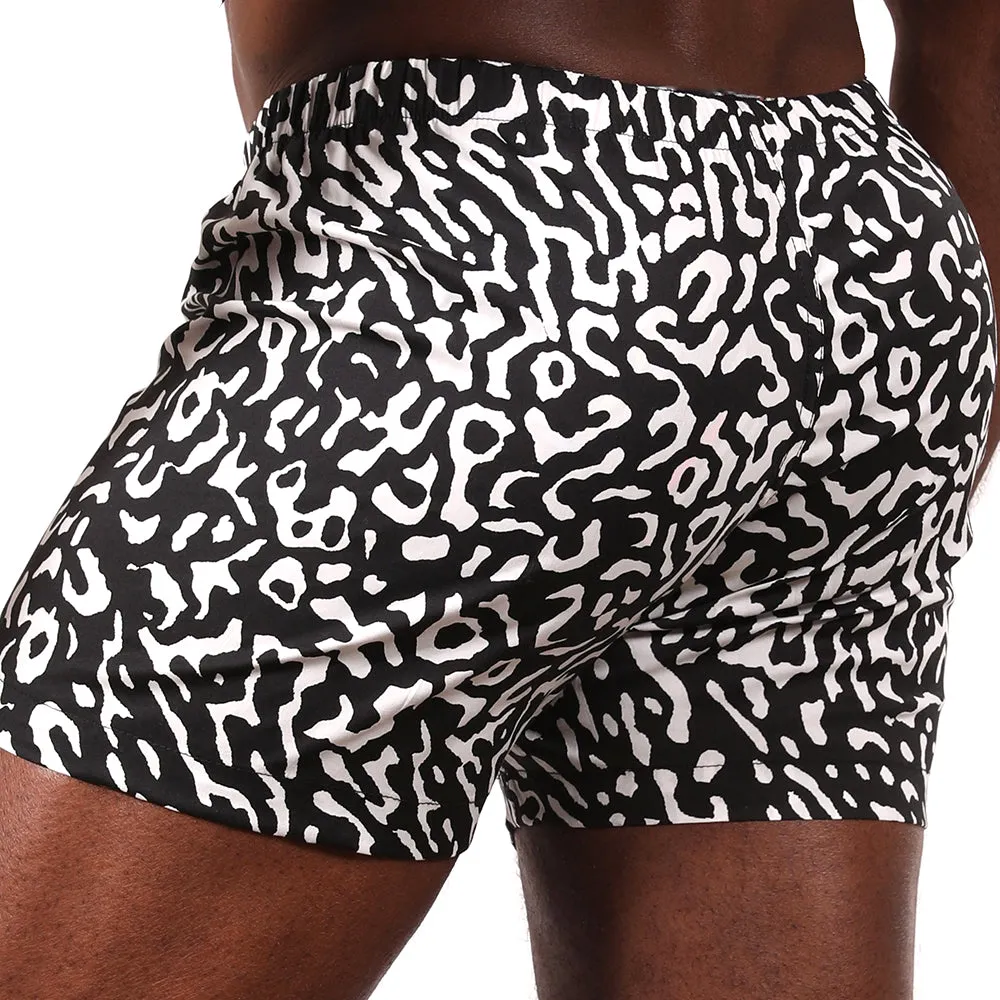 "LUCIEN" - Black & White Animal Print Slim-Cut Boxer Short -  Made In USA