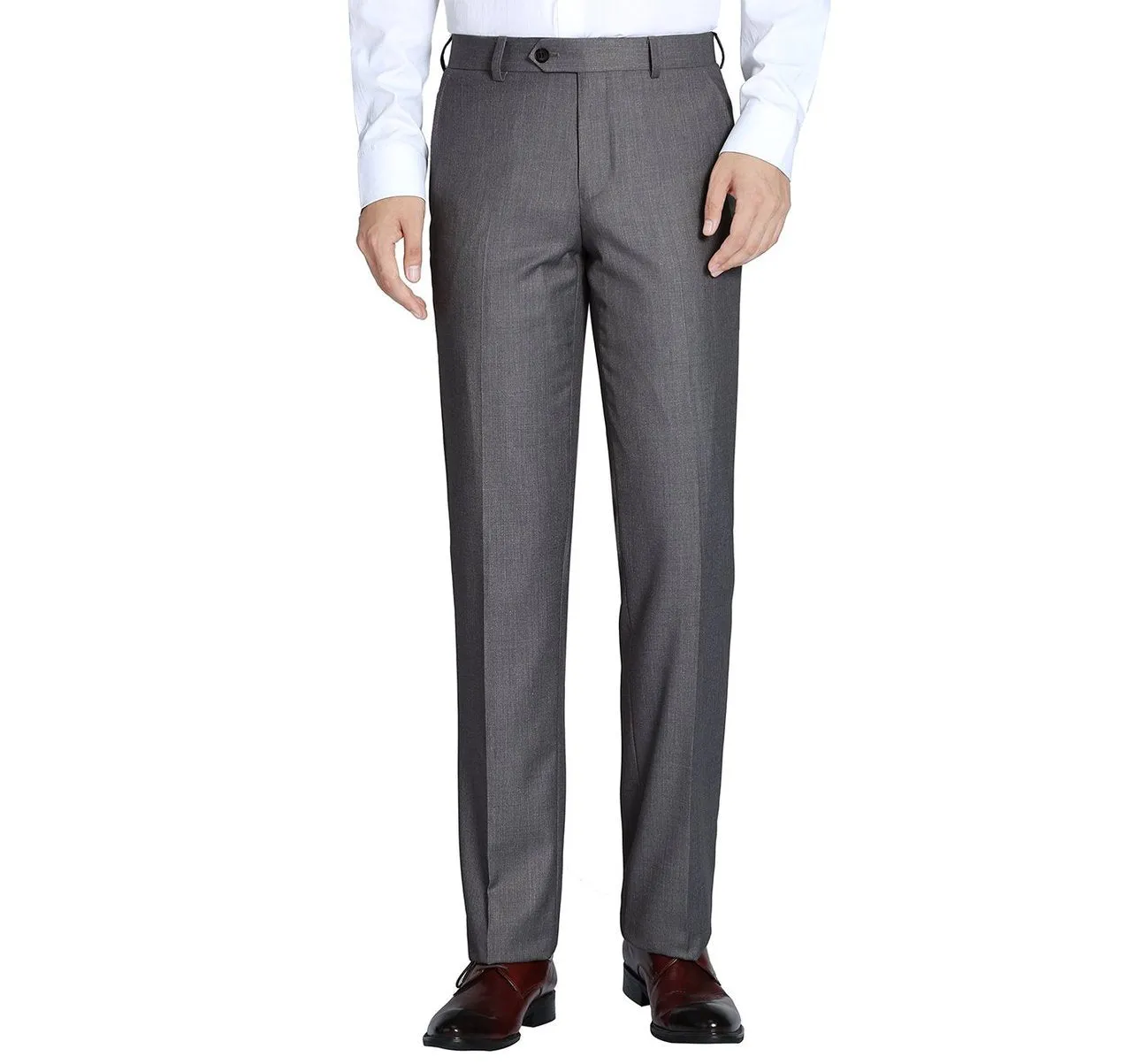 RENOIR Dark Grey Regular Fit Flat Front Wool Suit Pant 508-3