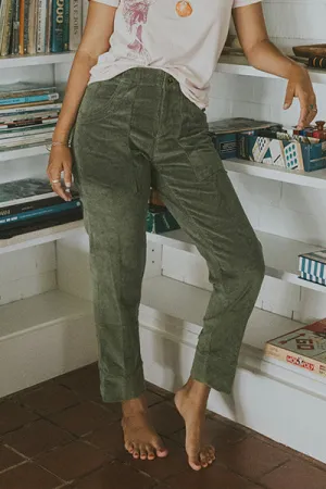 Retro Pocket Pants - Olive Corduroy