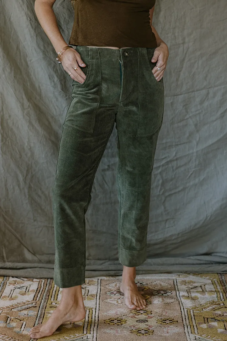 Retro Pocket Pants - Olive Corduroy