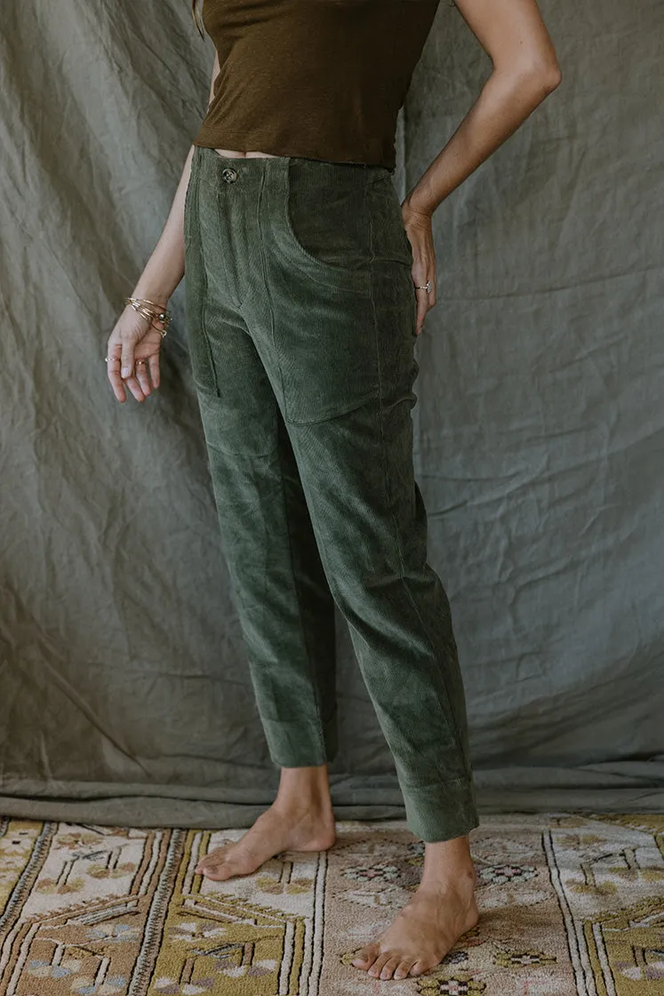 Retro Pocket Pants - Olive Corduroy