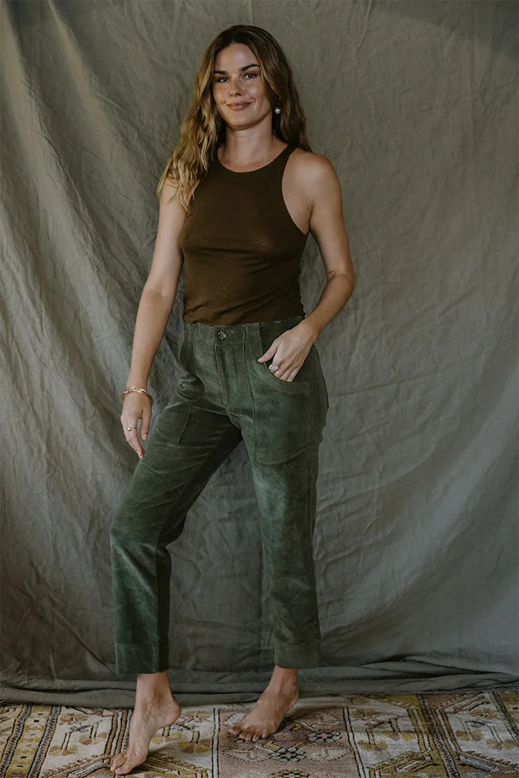 Retro Pocket Pants - Olive Corduroy