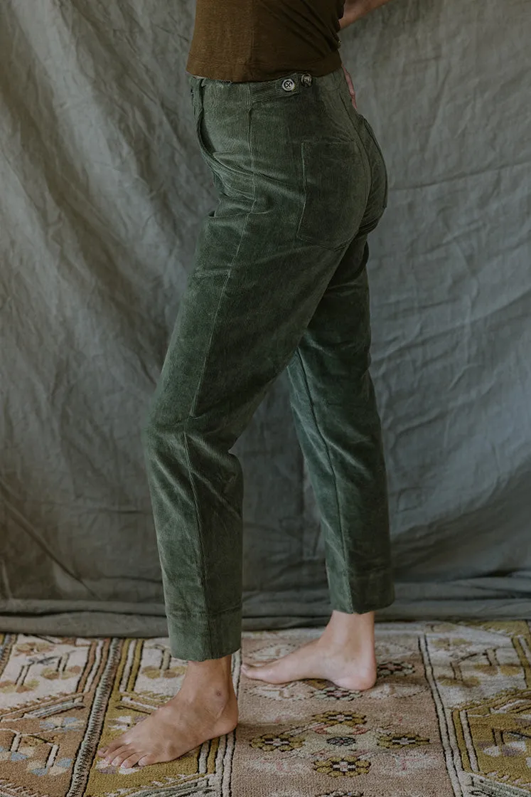 Retro Pocket Pants - Olive Corduroy