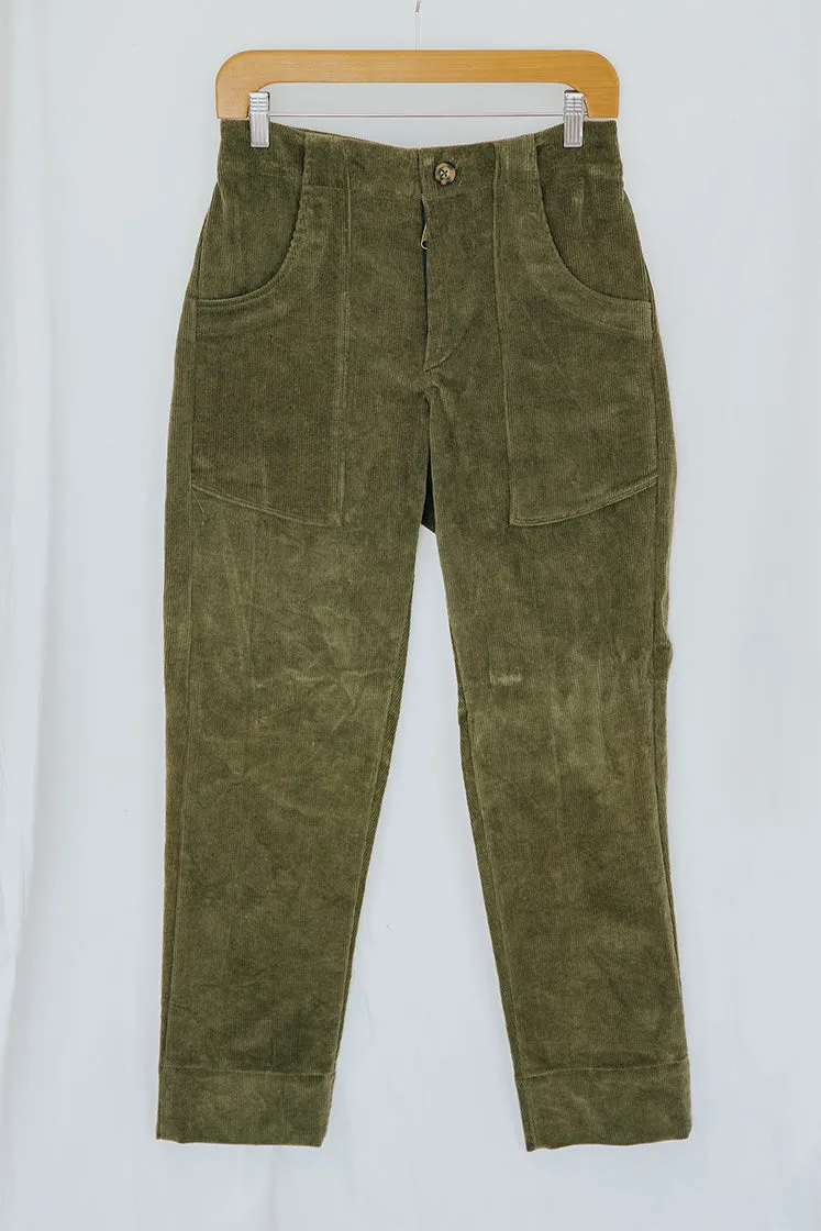 Retro Pocket Pants - Olive Corduroy