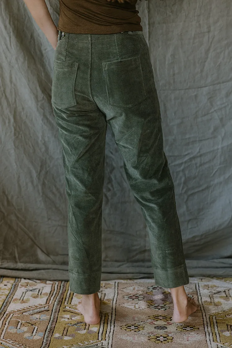 Retro Pocket Pants - Olive Corduroy