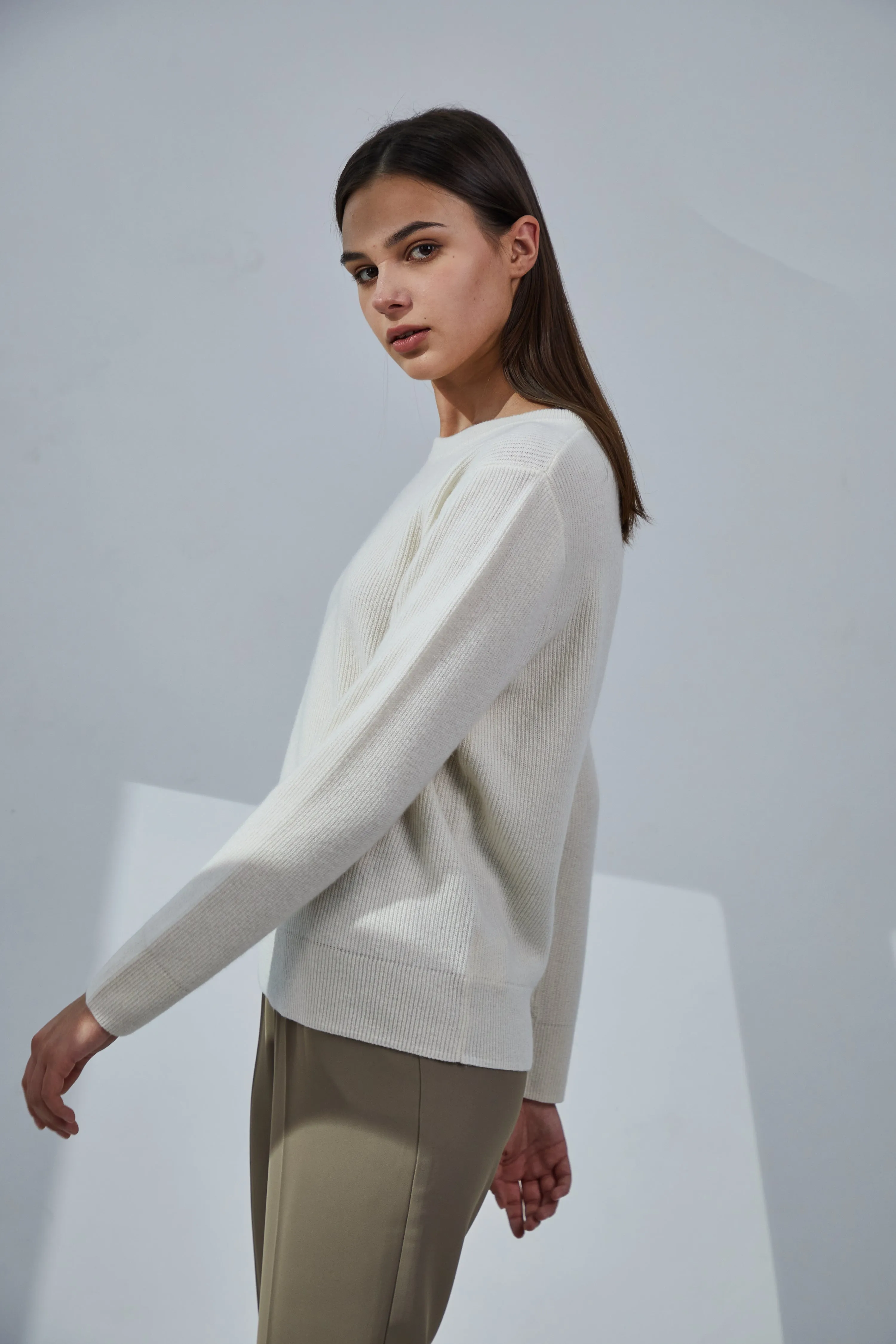 Ribbed Crewneck Cashmere Sweater