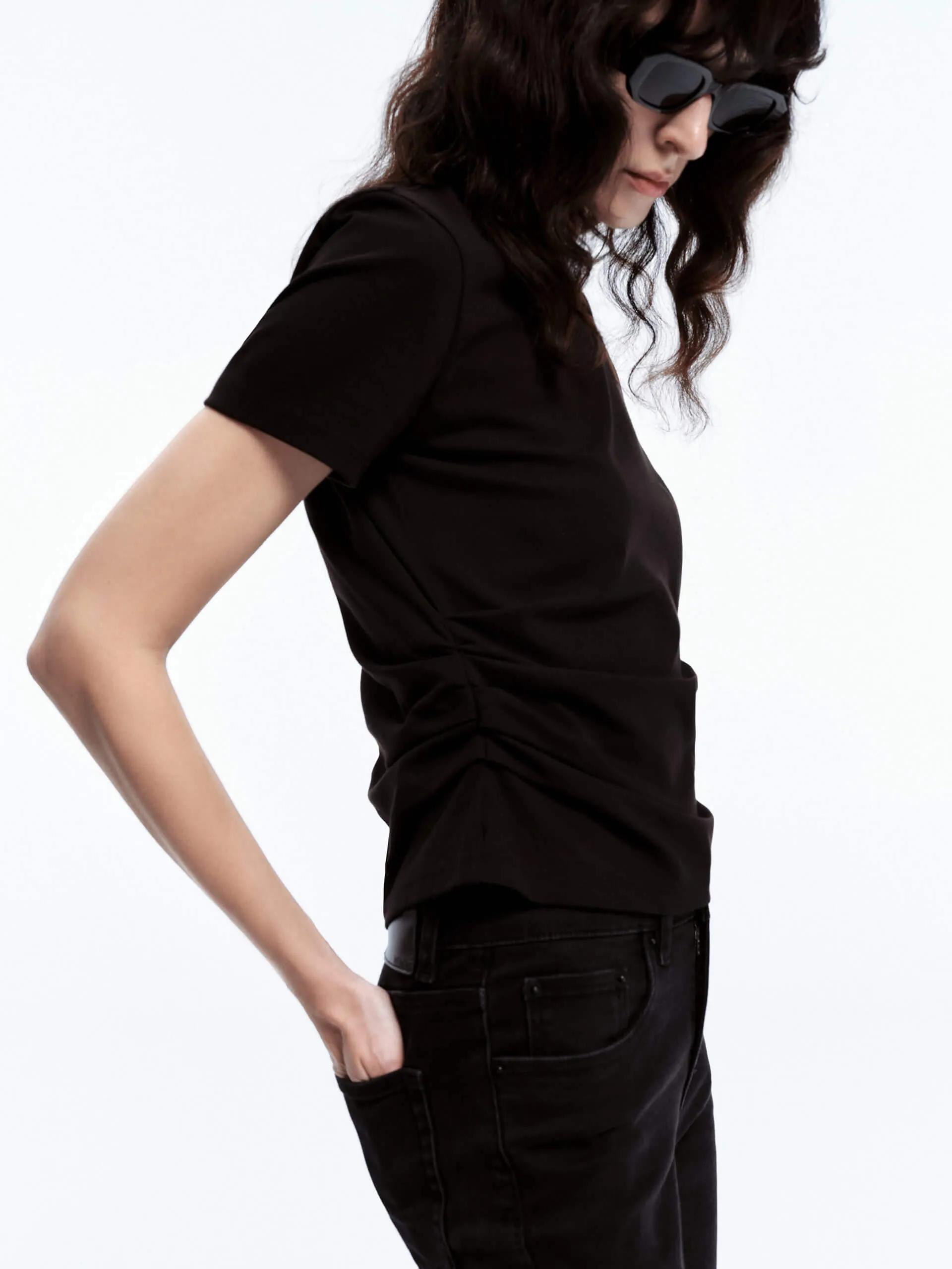 Side Pleated Fitted T-shirt