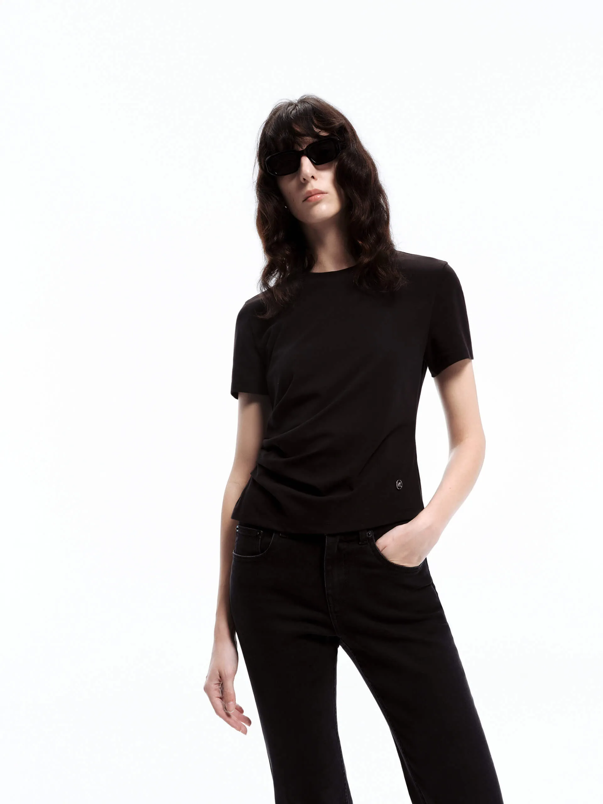 Side Pleated Fitted T-shirt