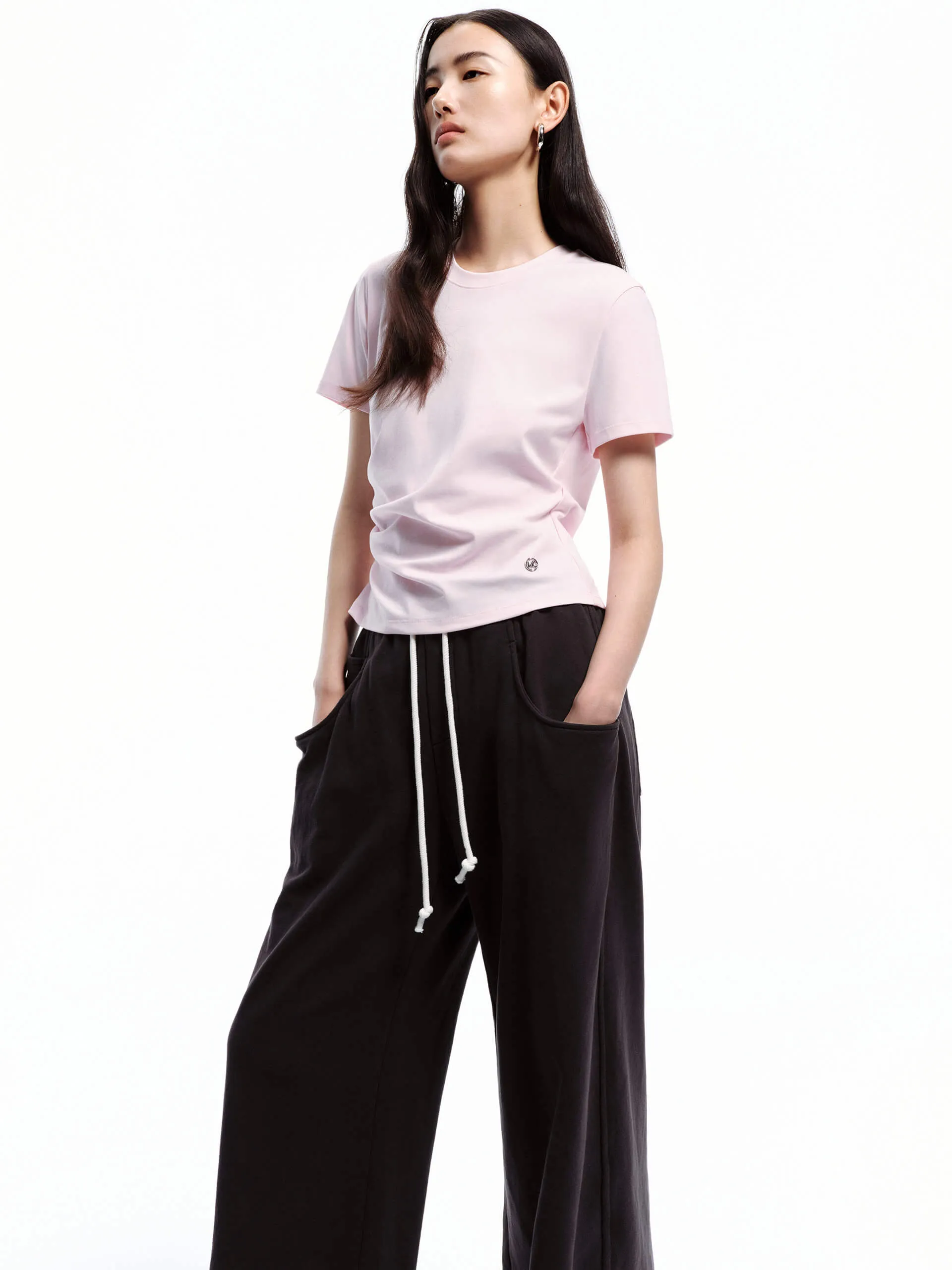 Side Pleated Fitted T-shirt