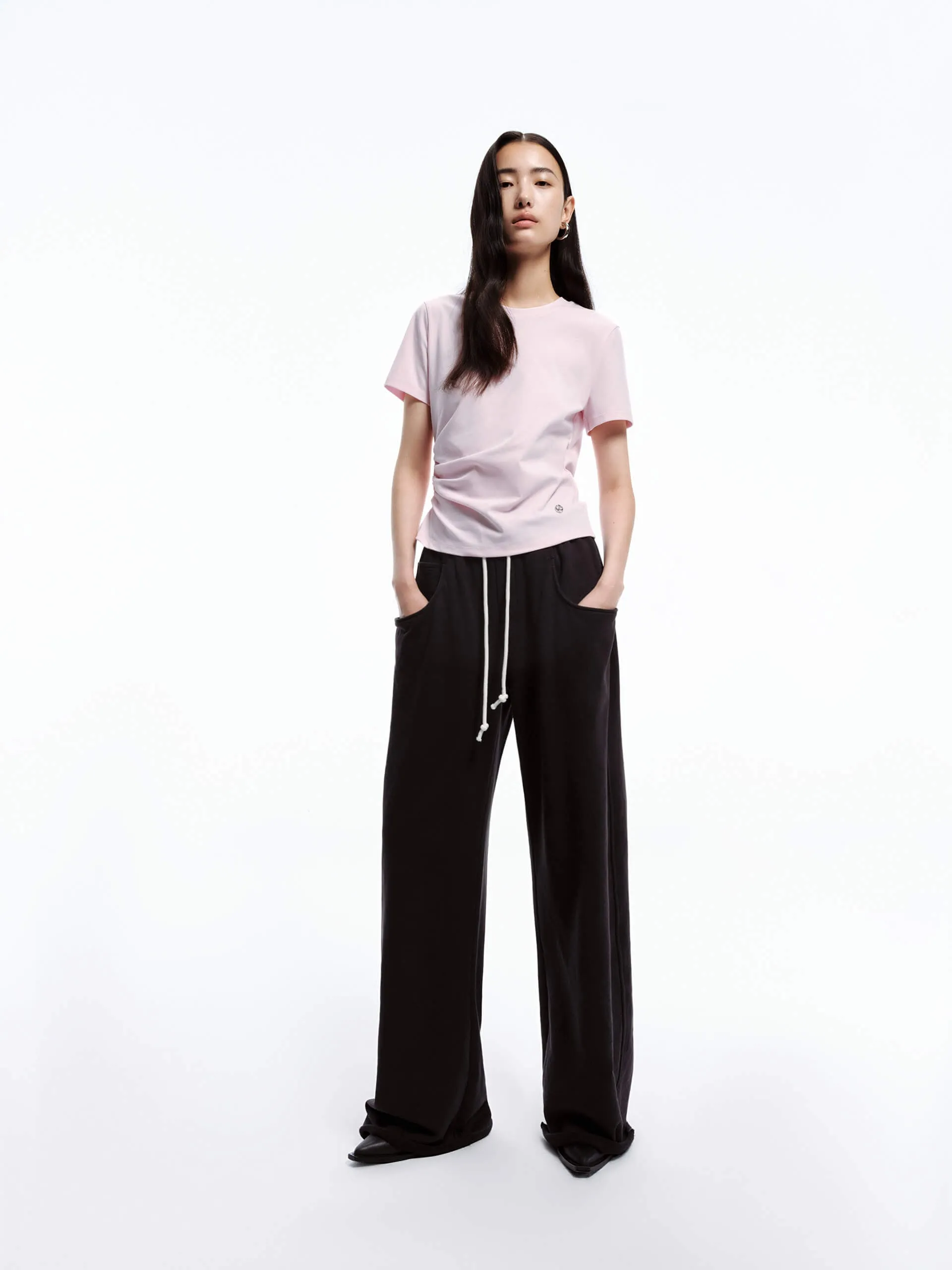 Side Pleated Fitted T-shirt