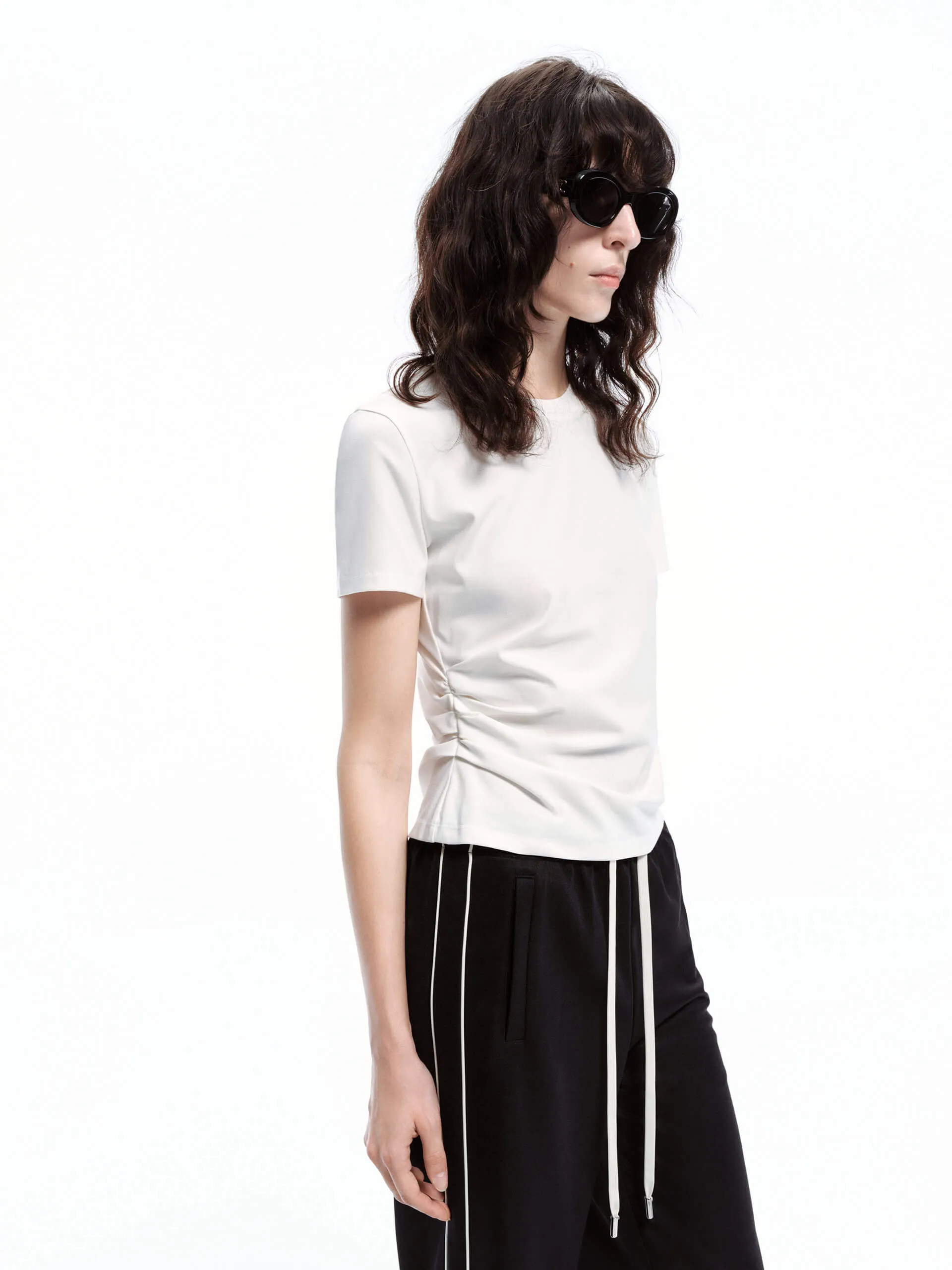 Side Pleated Fitted T-shirt