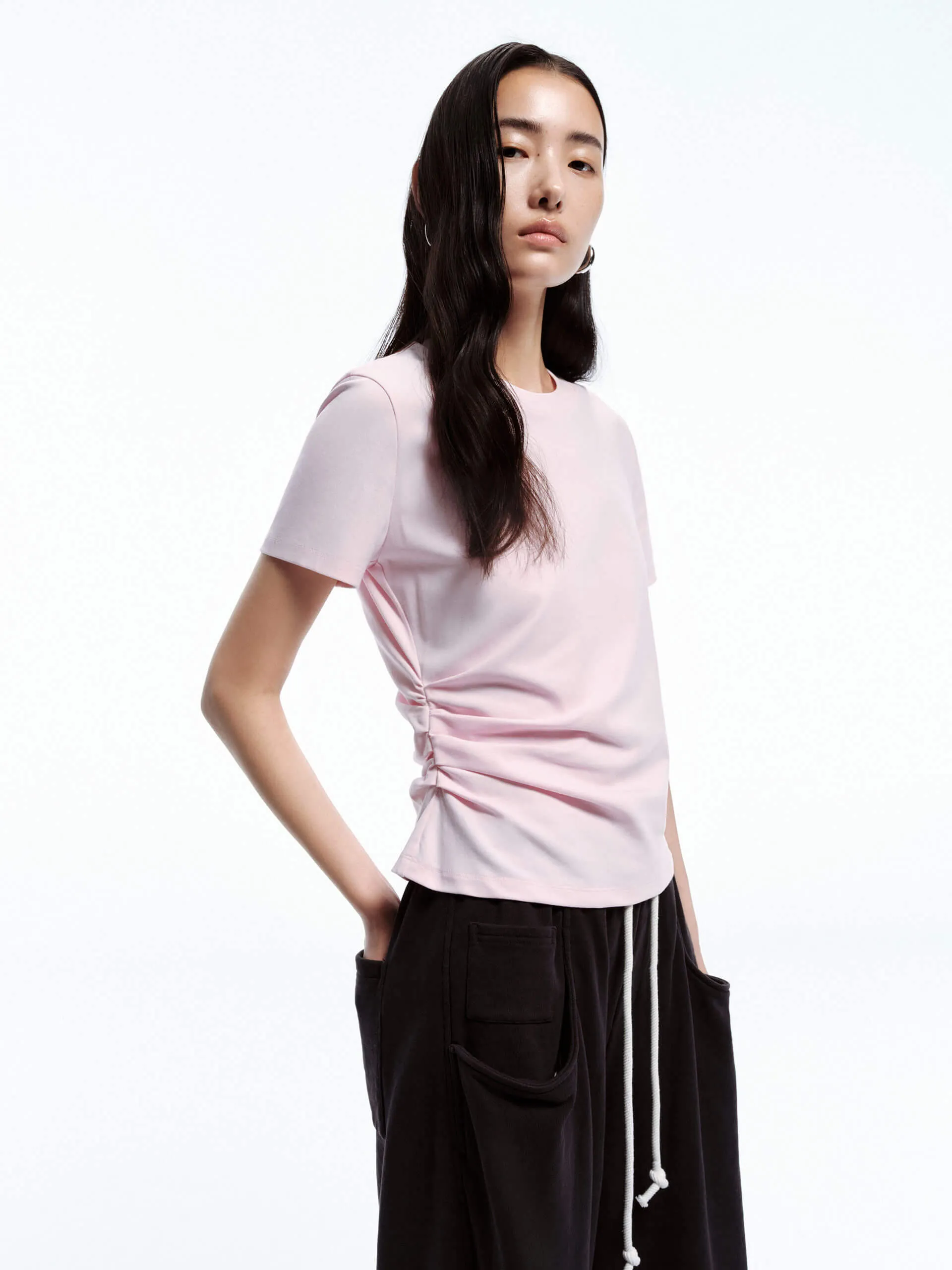 Side Pleated Fitted T-shirt