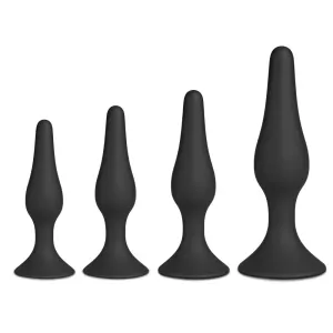 Slim Silicone Butt Plug Set 4 Pieces Black