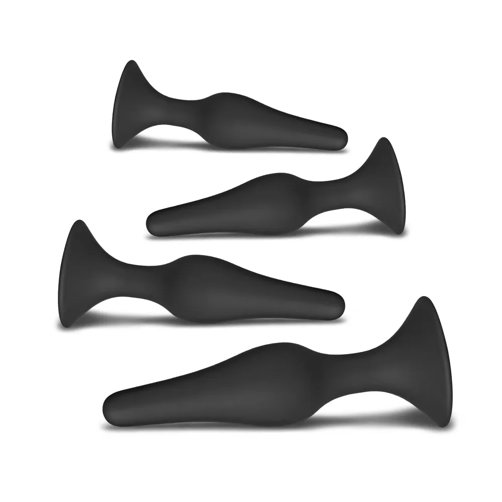 Slim Silicone Butt Plug Set 4 Pieces Black