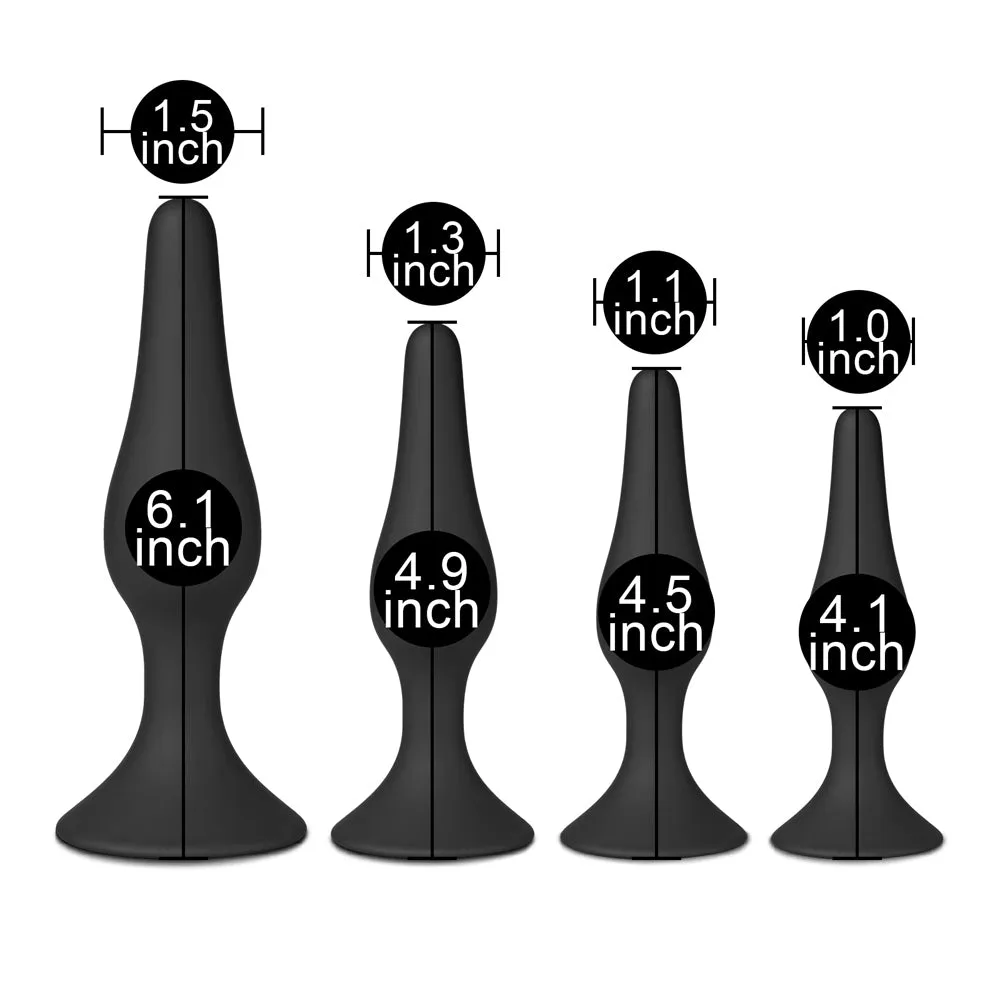 Slim Silicone Butt Plug Set 4 Pieces Black