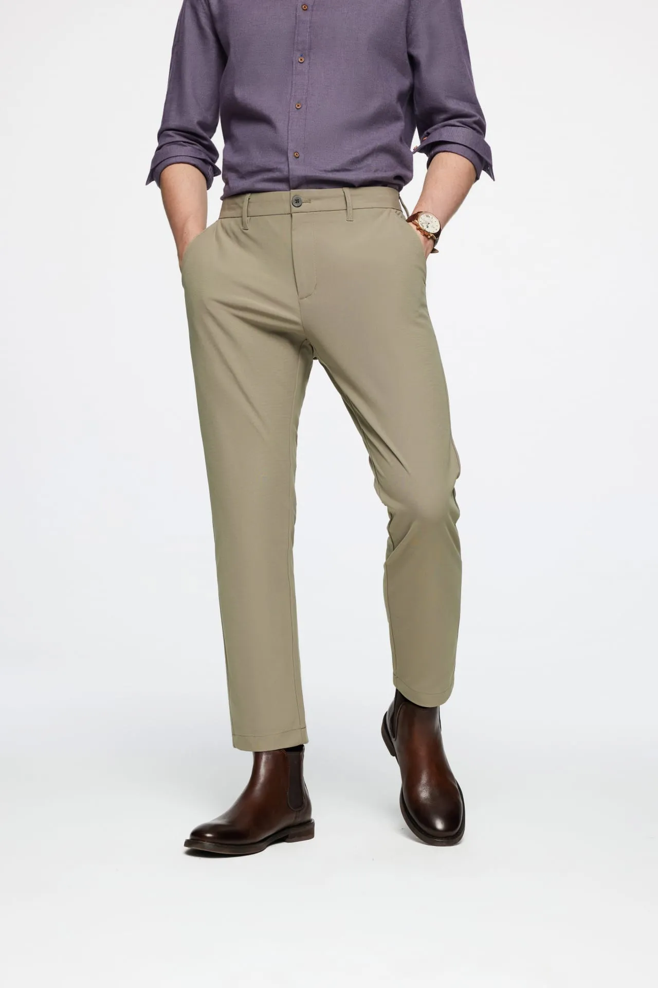 Soft Multi Way Stretch Casual Slim Tapered Fit Pants