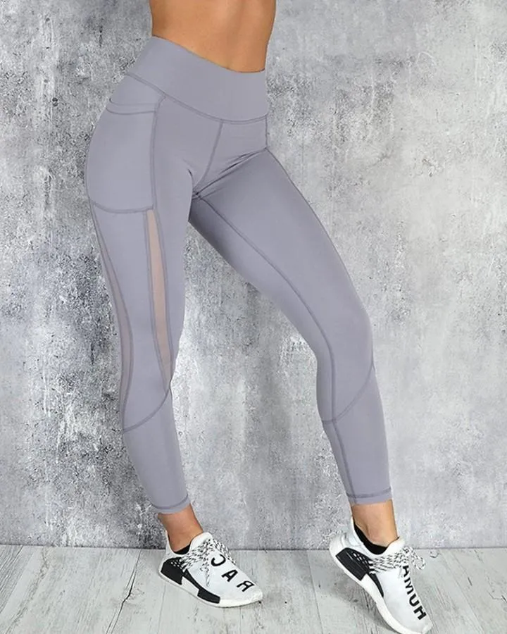 Solid Mesh Patchwork Skinny Active Pants