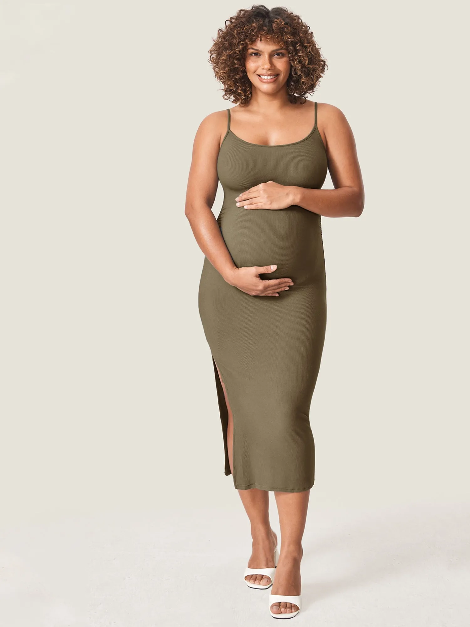 Square Neck Ribbed Maternity Dress