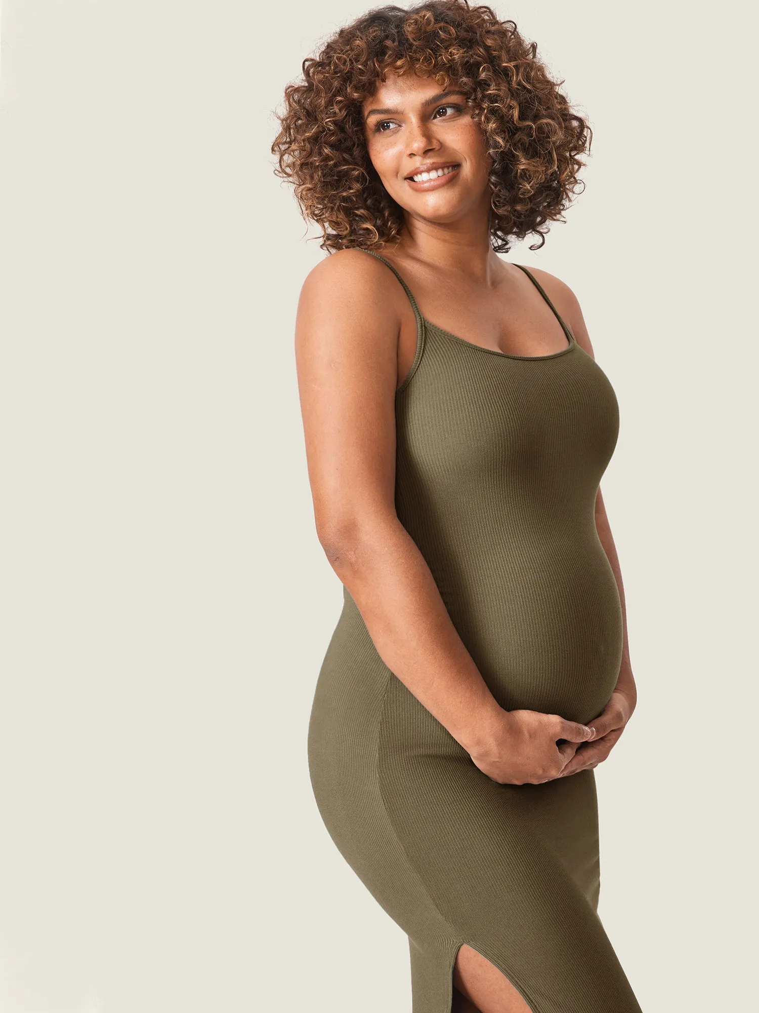 Square Neck Ribbed Maternity Dress