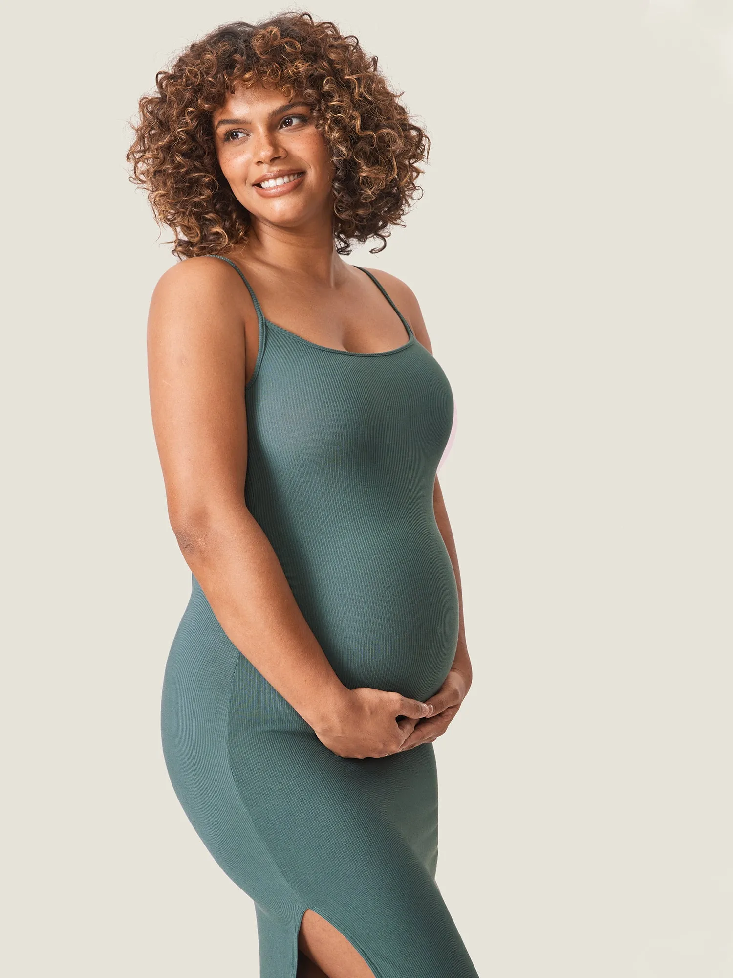 Square Neck Ribbed Maternity Dress