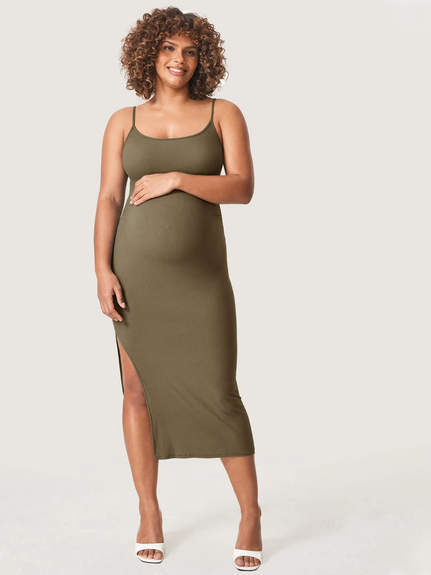 Square Neck Ribbed Maternity Dress