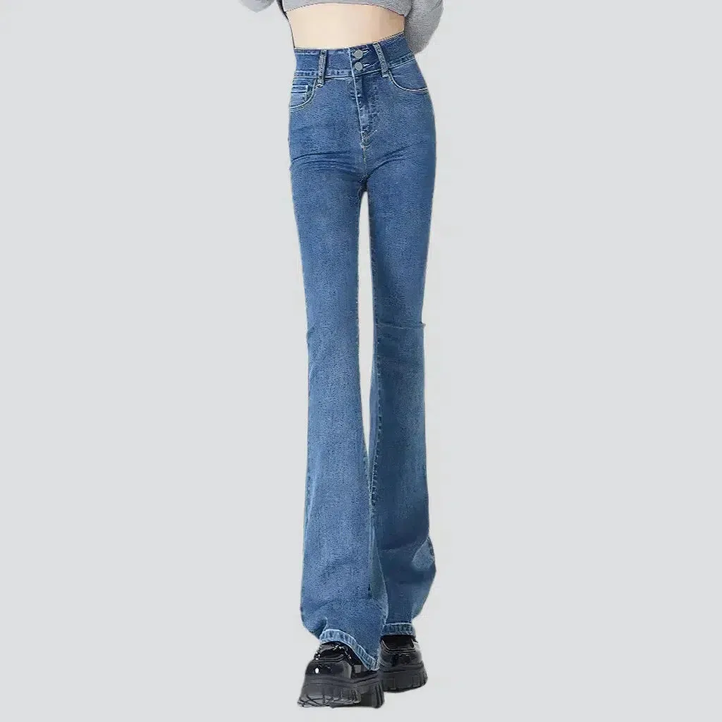 Stonewashed women's floor-length jeans