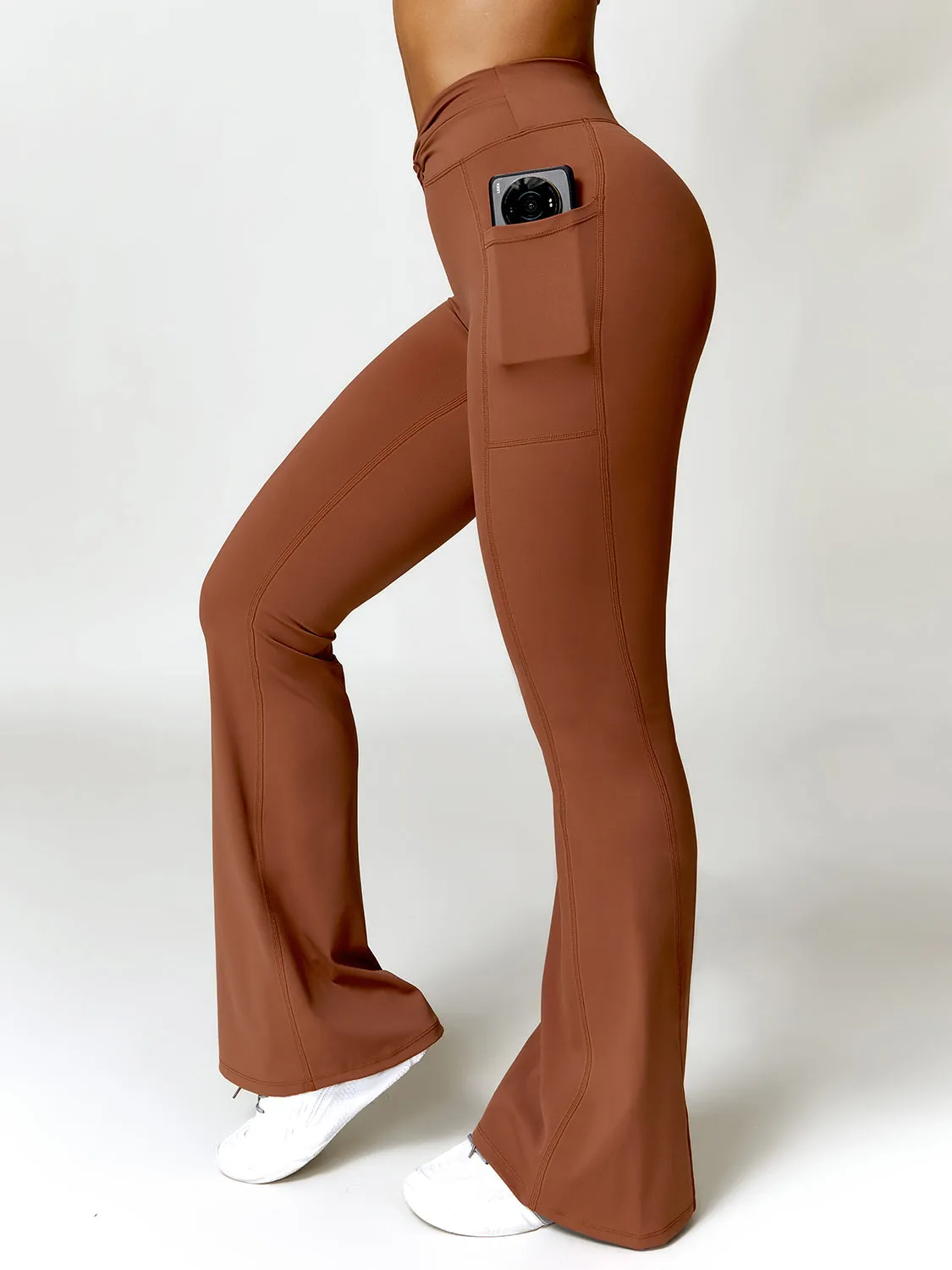 Twisted High Waist Bootcut Active Pants with Pockets