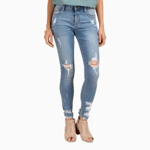 Women's Mid Rise Destroy Crop Skinny Pant