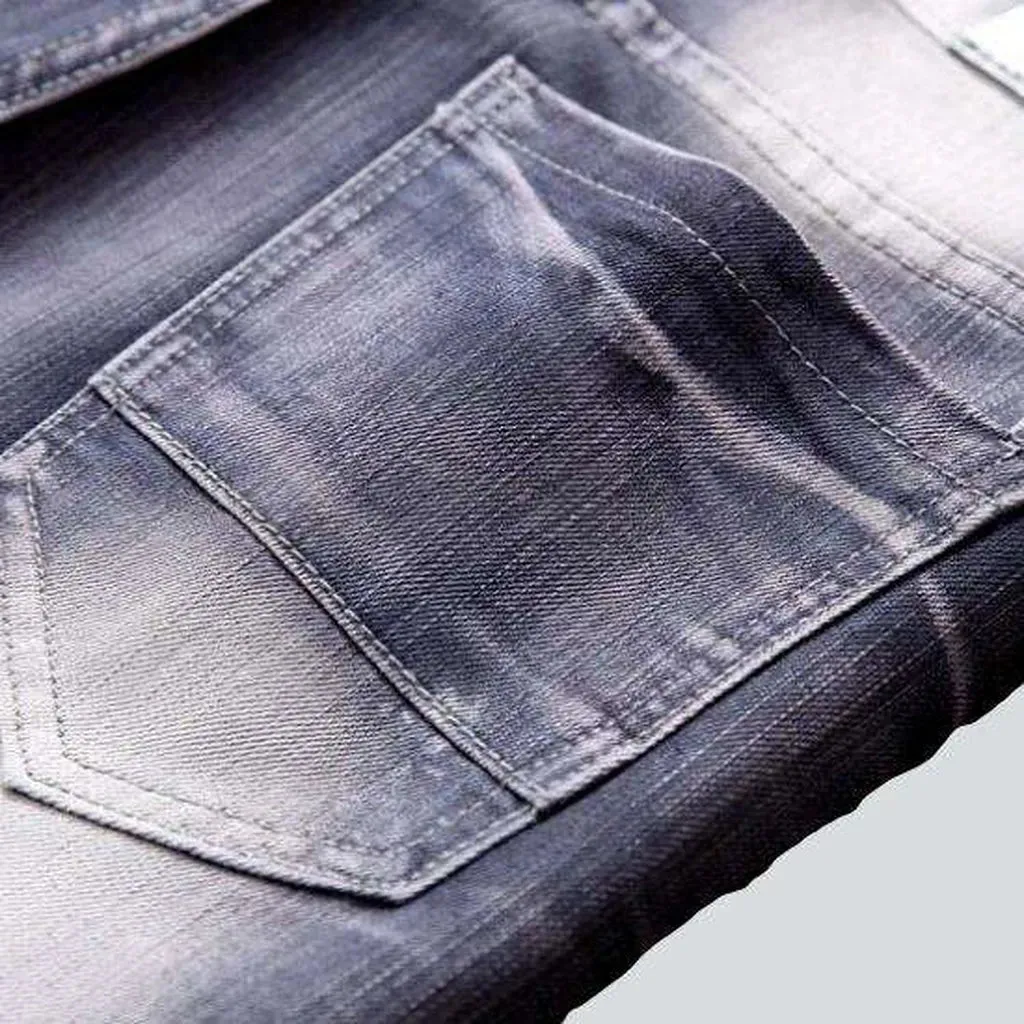 Wrinkled patchwork grey men's jeans